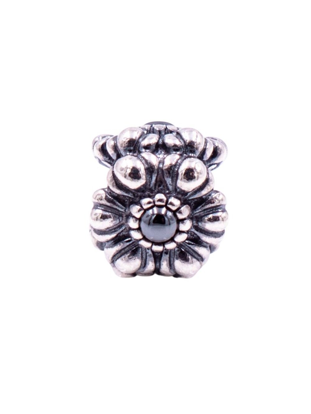 Pandora Retired March Birthday Blooms Sterling Silver Hematite Flower Charm